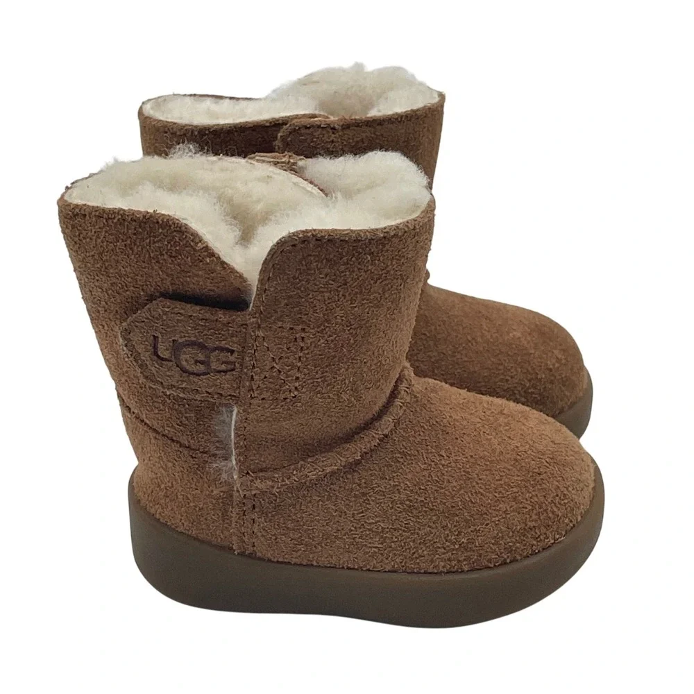 Toddler Baby UGG Boots Brown Suede Sheepskin Fur Lined‎ Hook Loop Size 01